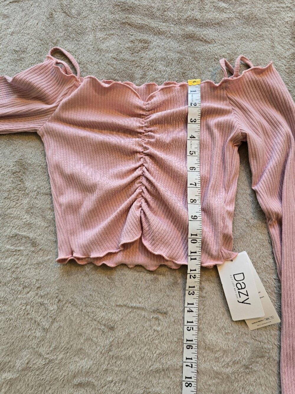 NWT DAZY Pink Rib-Knit Off-The-Shoulder Ruched Top - Size S - Picture 4 of 7